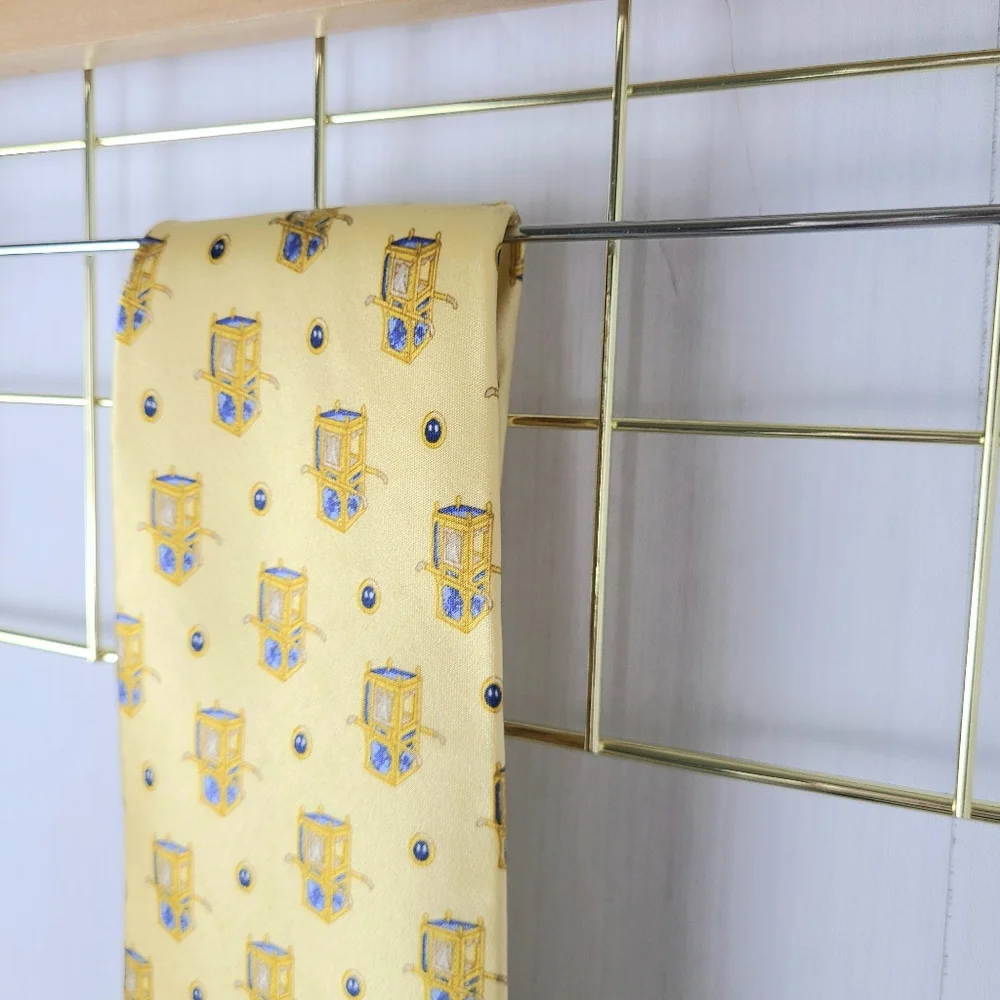Faberge Handmade Yellow Print Silk Vintage Tie